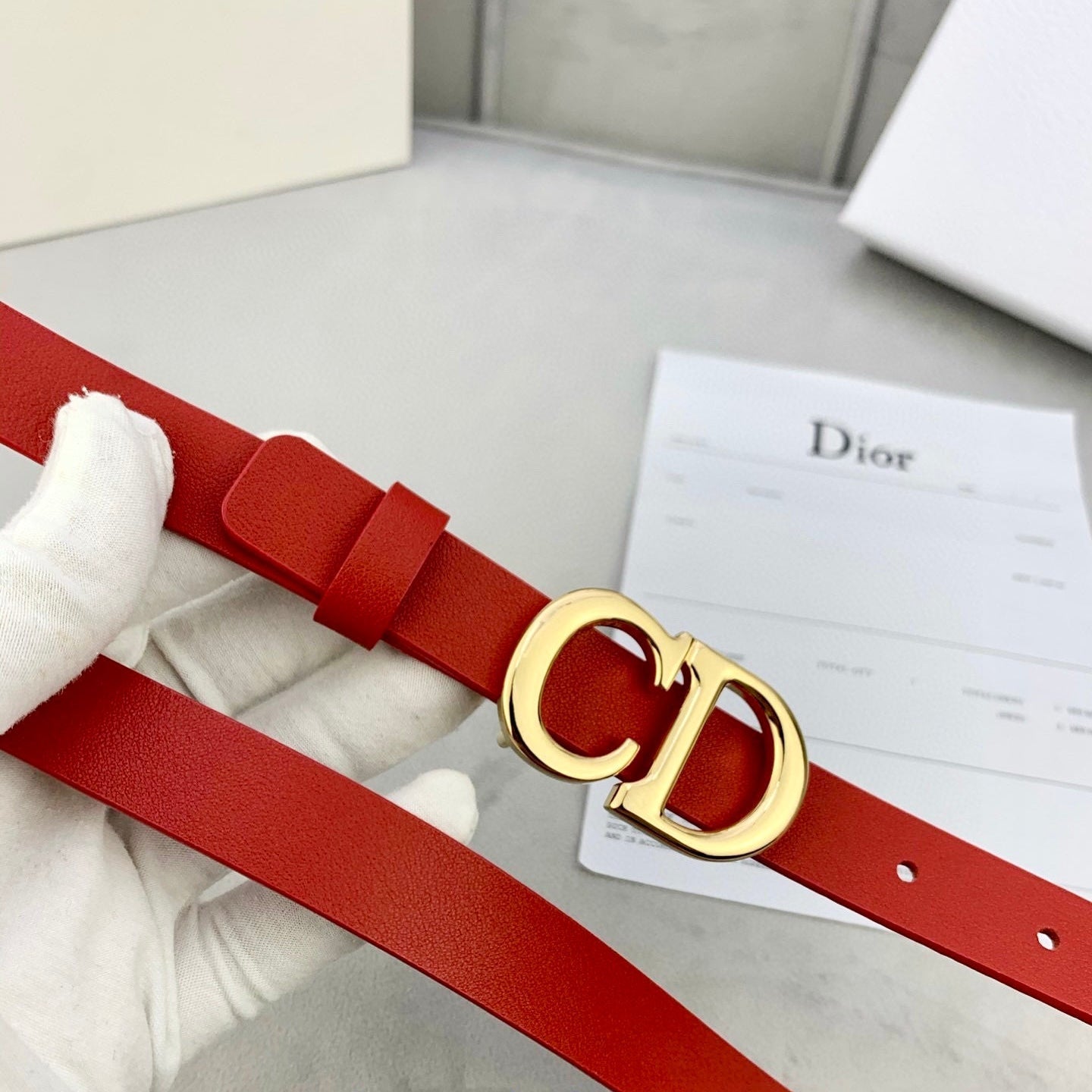 DIOR 25S BELT 20 MM IN RED CALFSKIN WITH GOLD HARDWARE 590777