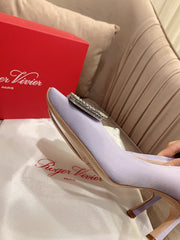 TROMPETTE PUMPS IN LIGHT PURPLE SILK CRYSTAL BUCKLE