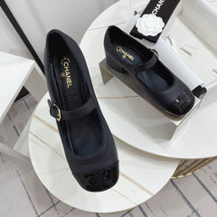 CC MARY JANE BLOCK HEEL BLACK SHEEPSKIN