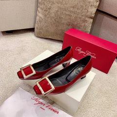 BELLE VIVIER PUMPS IN RED GLOSSY CALFSKIN GOLD BUCKLE