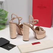VLTN ESPADRILLE WEDGE SANDALS 25S 130 MM IN BEIGE LAMBSKIN WITH GOLD HARDWARE