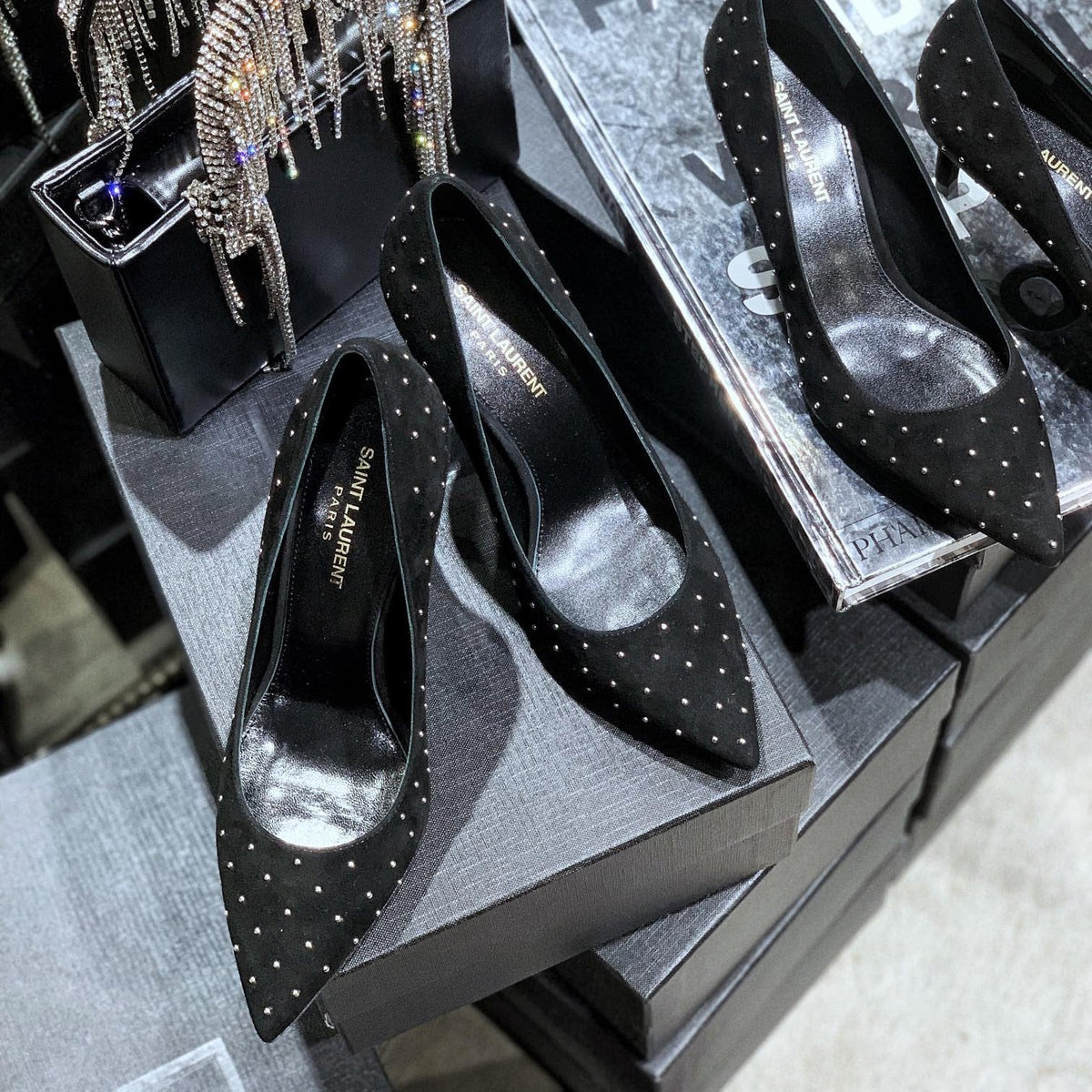 SL CHARLOTTE BEADED PUMPS BLACK SUEDE