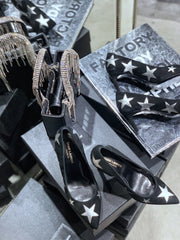 SL CHARLOTTE SILVER STAR PUMPS BLACK SUEDE