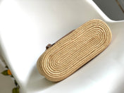 LOEWE 25S BASKET BAG 30 IN NATURAL MIX BROWN RAFFIA CALFSKIN SHOULDER STRAP
