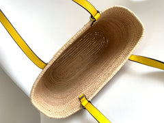 LOEWE 25S BASKET BAG 30 IN NATURAL MIX YELLOW RAFFIA CALFSKIN SHOULDER STRAP