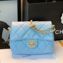 CHANEL 25S CLASSIC FLAP 19 CM IN LIGHT BLUE CAVIAR LEATHER WITH GOLD HARDWARE
