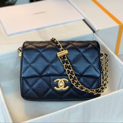 CHANEL 25S CLASSIC FLAP 19 CM IN BLACK CAVIAR LEATHER WITH GOLD HARDWARE