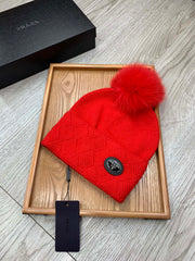 BEANIE HAT IN CHERRY RED WOOL AND RABBIT FUR 346718