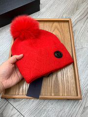 BEANIE HAT IN CHERRY RED WOOL AND RABBIT FUR 346718