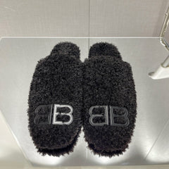 BALENCIAGA 25S MULES IN BLACK WOOL WITH LOGO