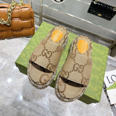 LV MONOGRAM THICK PLATFORM SANDALS IN BEIGE CANVAS
