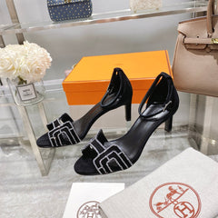 PREMIERE 70 SANDAL IN BLACK SUEDE WITH RHINSTONES