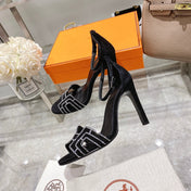 PREMIERE 105 SANDAL IN BLACK SUEDE WITH RHINSTONES