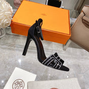 PREMIERE 105 SANDAL IN BLACK SUEDE WITH RHINSTONES