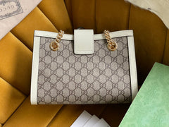 GG PADLOCK MEDIUM 26 SHOULDER BAG BEIGE CANVAS AND WHITE CALFSKIN