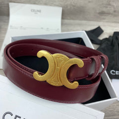 CL MEDIUM 25 MM TRIOMPHE BELT IN WINE RED LEATHER GOLD HARDWARE