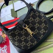 JACKIE 1961 SMALL HANDBAG 19 IN BLACK YELLOW DENIM AND BLACK CALFSKIN TRIM GOLD HARDWARE