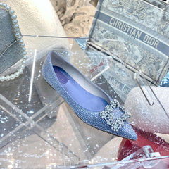 EFFLORESCENCE BALLERINAS IN BLUE CALFSKIN WITH FULLY EMBELLISHED CRYSTALS
