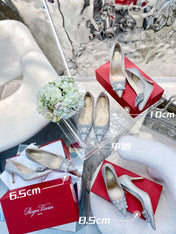 EFFLORESCENCE BALLERINAS IN BEIGE CALFSKIN WITH FULLY EMBELLISHED CRYSTALS