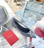 EFFLORESCENCE BALLERINAS IN BLACK CALFSKIN WITH FULLY EMBELLISHED CRYSTALS