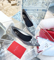 EFFLORESCENCE BALLERINAS IN BLACK CALFSKIN WITH FULLY EMBELLISHED CRYSTALS
