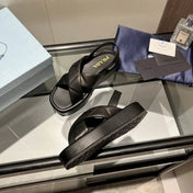 PRA PADDED CRISSCROSS SANDALS BLACK LAMBSKIN