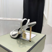 PADLOCK HIGH HEEL 10 CM SANDAL IN WHITE SHEEPSKIN
