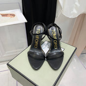 PADLOCK HIGH HEEL 10 CM SANDAL IN BLACK SHEEPSKIN