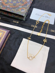 CD 26S DIOR LOGO CHAIN LAYERED NECKLACE IN GOLD TONE METAL WITH CRYSTAL 631007
