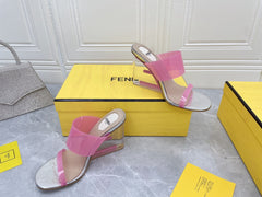 FENDI FIRST 95 MM HIGH-HEELED SANDAL IN ROSE PINK TPU FILM AND LAMBSKIN