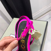 PADLOCK HIGH HEEL 10 CM SANDAL IN BRIGHT PINK SHEEPSKIN