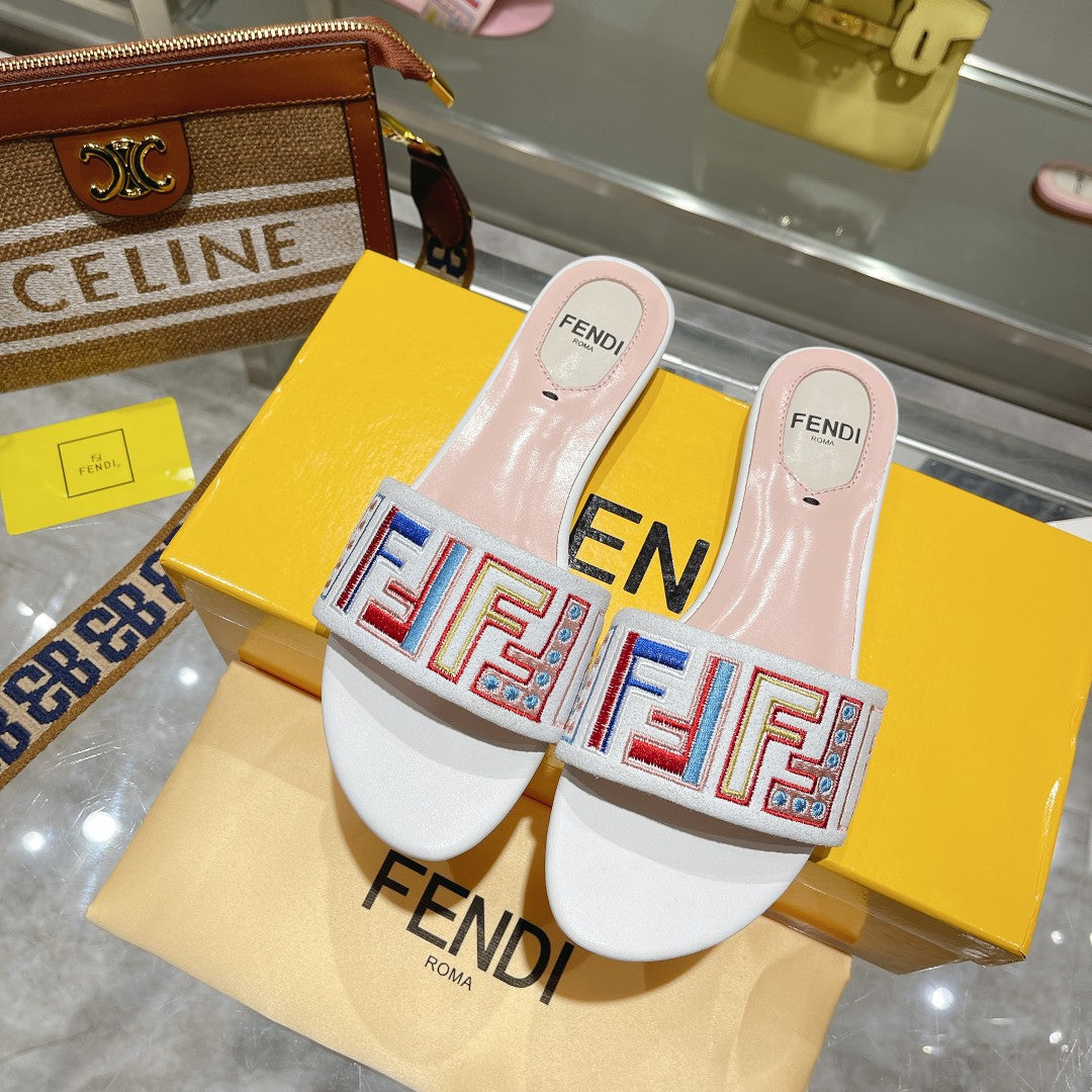 FF Multicolor Logo Slide Pink White Leather
