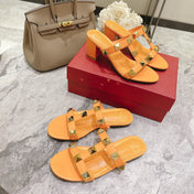 ROMAN STUD MANGO ORANGE CALFSKIN SLIDE SANDAL 60 MM