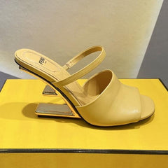 FENDI FIRST 95 MM HIGH-HEELED SANDAL IN MUSTARD YELLOW LAMBSKIN GOLD HARDWARE