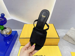 FENDI FIRST 95 MM HIGH-HEELED SANDAL IN BLACK SUEDE GOLD HARDWARE