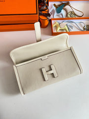 JIGE ELAN 29 CLUTCH IN BISQUE BEIGE CALFSKIN WITH LIZARD SKIN
