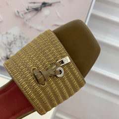 LP RAFFIA CHARMS FLATS SANDAL OLIVE CALFSKIN