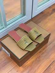 LP RAFFIA CHARMS FLATS SANDAL OLIVE CALFSKIN