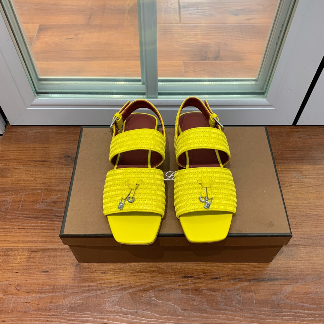 LP RAFFIA CHARMS STRAP FLATS SANDAL LEMON CALFSKIN