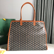 HARDY PM BAG 40 IN BLACK GOYARDINE CANVAS AND TAN TAURILLON LEATHER TRIM