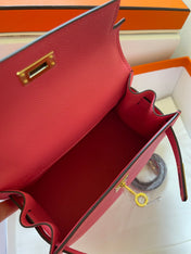 KELLY MINI 20 BAG IN RED PINK CALFSKIN WITH GOLD HARDWARE