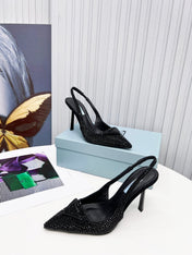 PRADA 26S SLINGBACK PUMPS STILETTO HEEL 95MM IN CRYSTAL EMBELLISHED STYLE 2