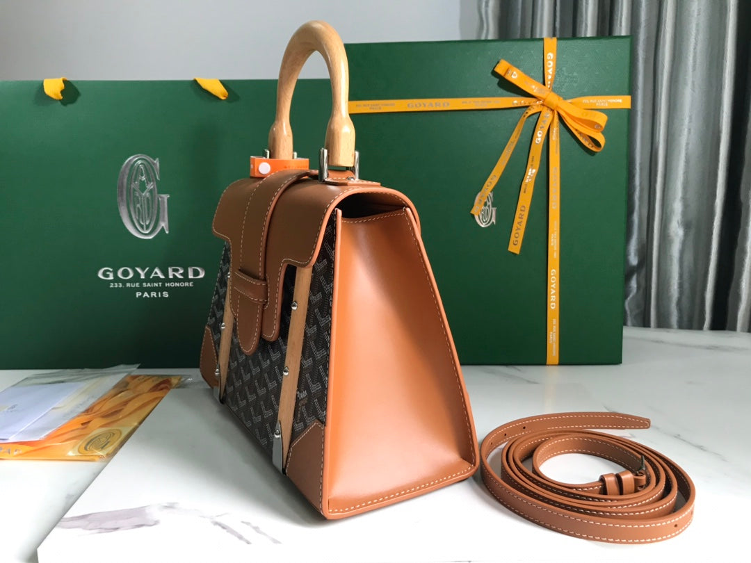 SAÏGON PM BAG 28 IN BROWN GOYARDINE CANVAS AND CALFSKIN
