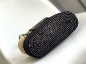 LOEWE 25S BASKET BAG 30 IN NATURAL MIX BLACK RAFFIA CALFSKIN SHOULDER STRAP