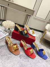 ONE STUD HEELED MULE 60 MM IN COBALT BLUE CALFSKIN