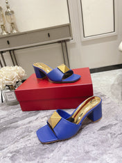 ONE STUD HEELED MULE 60 MM IN COBALT BLUE CALFSKIN