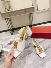 ONE STUD HEELED MULE 60 MM IN WHITE CALFSKIN