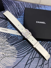 CHANEL 25S BELT 30 MM IN WHITE CALFSKIN WITH SILVER HARDWARE 615098