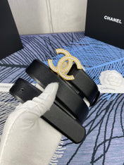 CHANEL 25S BELT 30 MM IN BLACK CALFSKIN WITH GOLD HARDWARE 615100