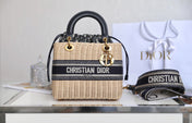 LADY 24 BASKET BAG IN BLACK OBLIQUE JACQUARD MIX BEIGE WICKER